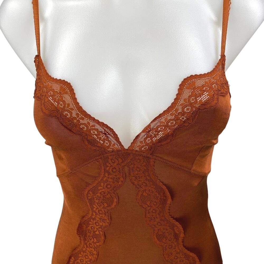 Zara Brown Sleeveless Floral Lace Cami Camisole Tank V Neck Bodysuit Top Size S - Picture 3 of 5